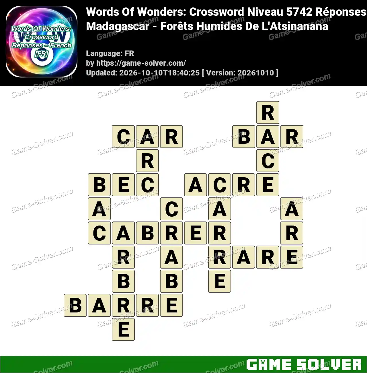 Words Of Wonders: Crossword Niveau 5742 Réponses – Madagascar – Forêts Humides De L’Atsinanana